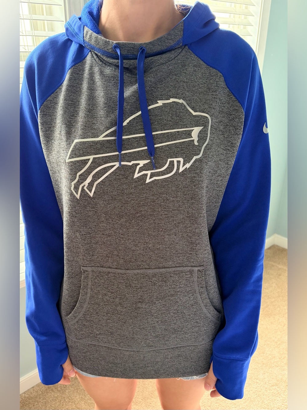 Nike Buffalo Bills Therma-FIT Pullover Hoodie Sweatshirt NFL Gray/Blue Large